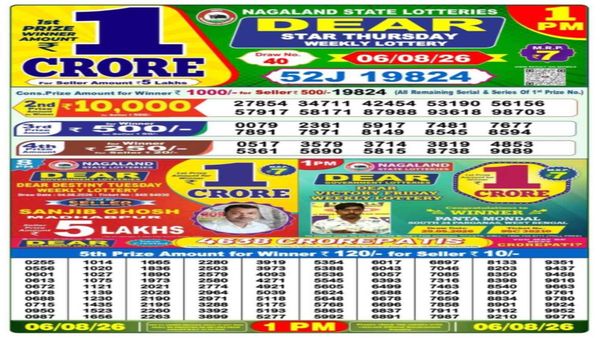 Nagaland Lottery Sambad Result Today, 6-8-2026 LIVE: Dear 1 PM, 6PM Thursday Weekly Jackpot