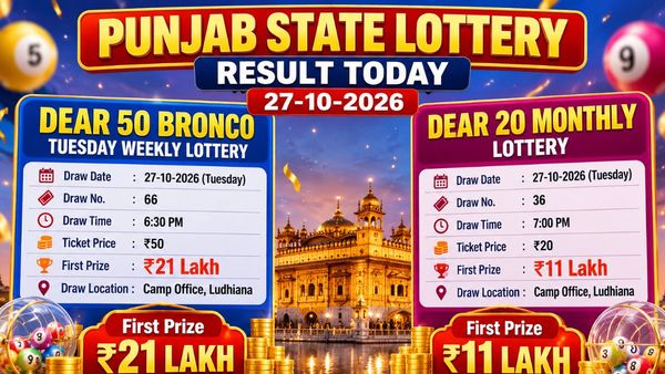 Punjab Lottery Result Today, 27-10-2026: Dear 50 Bronco Tuesday Weekly Lottery and Dear 20 Monthly R