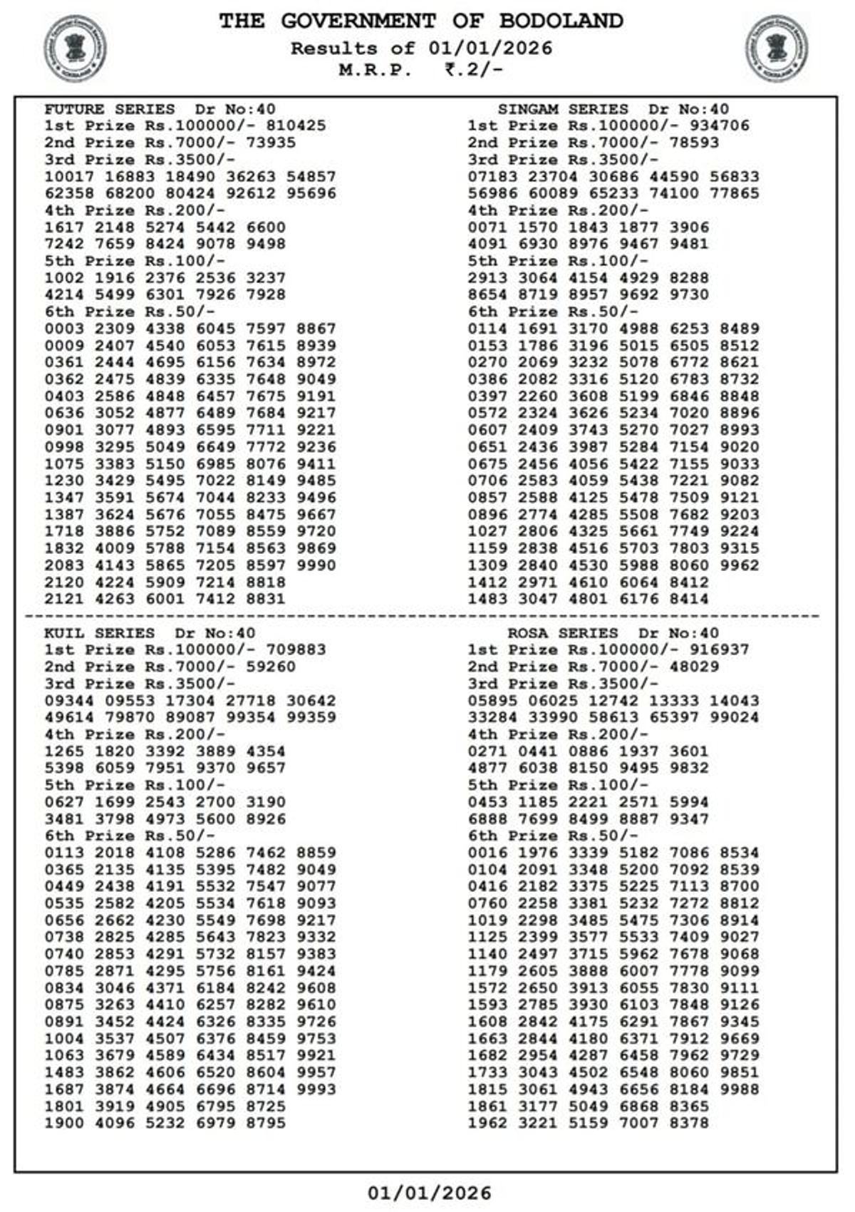 Assam State Lottery Today 3 PM Draw  1st Jan 2026 - Thursday Series  Check Bodoland Lottery Result  PDF Here
