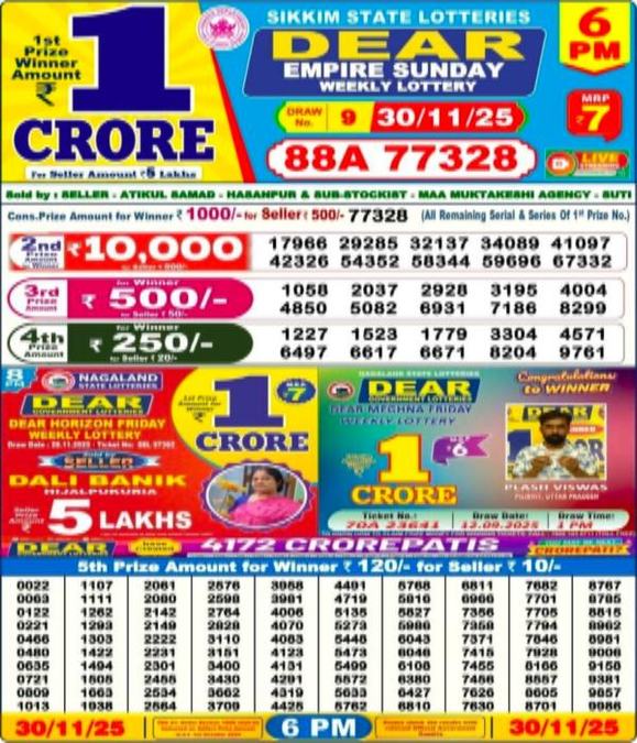 Nagaland Sambad Evening Lottery 30-11-2025 Result LIVE