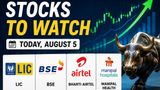 Stocks to Watch Today, August 5: LIC, BSE, Airtel, ONGC, Manipal Health IPO, Power Grid & More in Focus