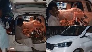 சொகுசு காரில் கிழங்கு விற்பனை..! சமூக வலைதளங்களில் டிரெண்டாகும் தமிழ்நாட்டு விவசாயி..!