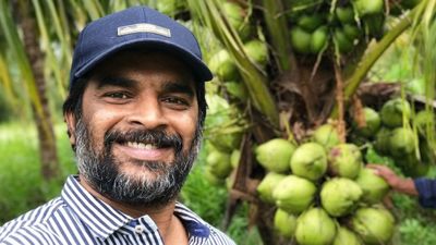 தமிழ்நாட்டில் விவசாயம் செய்யும் மாதவன்!! தரிசு நிலத்தை தென்னந்தோப்பாக மாற்றி சாதனை!!