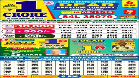 Nagaland State Dear Lottery Winners List: Sambad Lottery Weekly Tuesday Luck Draw 6PM, 9-12-2025 Results Today