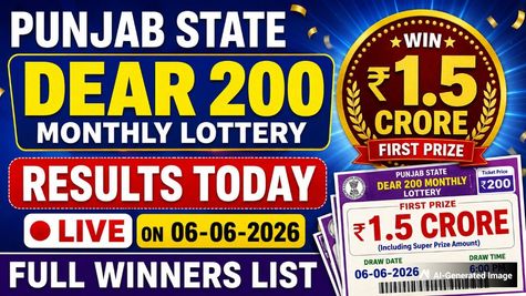Punjab State Dear 200 Monthly Lottery Results Today, LIVE On 06-06-2026; Rs 1.5 Crore Prize, Full Winners List