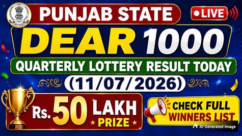 Punjab State Dear 1000 Quarterly Lottery Result Today (11/07/2026) LIVE, Rs 50 Lakh Prize; Check Full Winners 