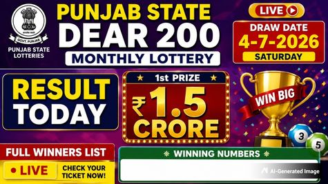 Punjab State Dear 200 Monthly Lottery Result Today, 4-7-2026 LIVE: Full Winners List, Rs 1.5 Crore Prize