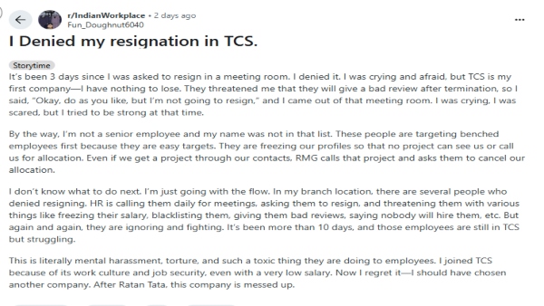 TCS Employee Alleges Company