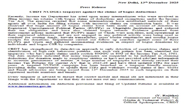 Income Tax Alert Fake ITR Claim Agents