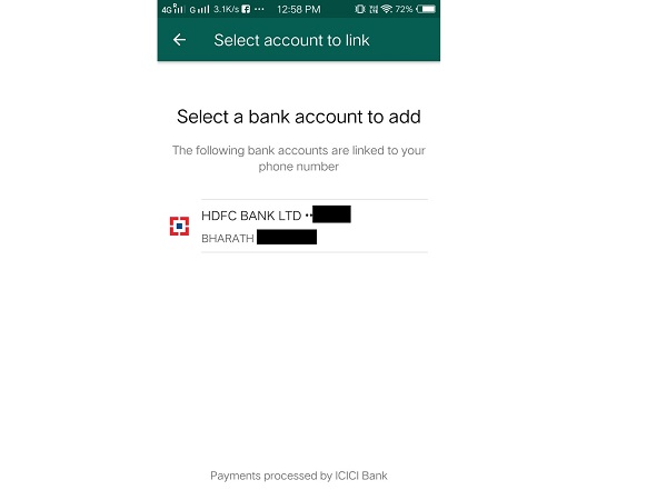 5. Select bank account number to link