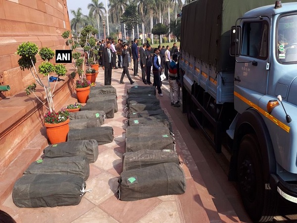 Union Budget papers arrive in parliament.