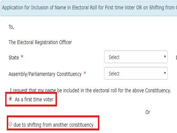 Choose between New Voter ID and change in constituency