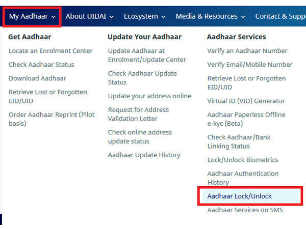Here’s given the process to lock your aadhaar number: