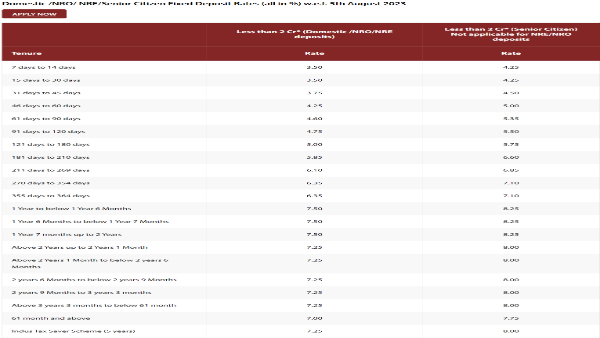 IndusInd Bank FD August