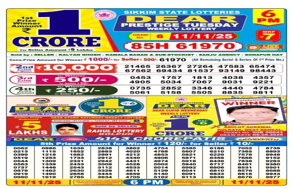 Nagaland Lottery Sambad Result 11 November 2025: Dear Prestige Day Tuesday 6 PM Nagaland Lottery Sambad Result 11 November 2025: Dear Prestige Day Tuesday 6 PM