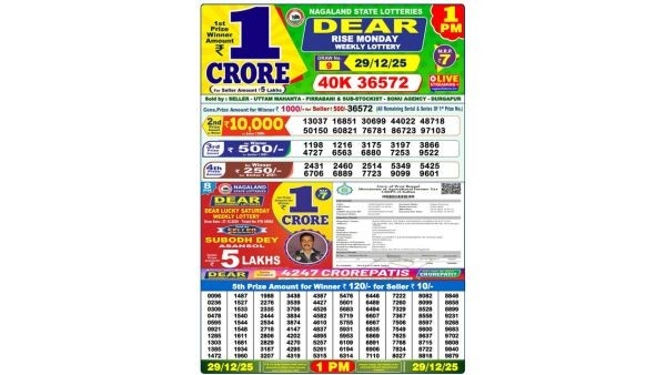 Nagaland DEAR Lottery 1PM Result OUT Today  29 DEC  Check Dear RISE Monday Rs  1 Crore 1st Prize Winner