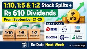 1:10, 1:5 & 1:2 Stock Splits + Rs 610 Dividends From September 21-25; BEML, IRCTC, Concor, Dixon, MIDHANI, Other Stocks Ex-Date Next Week