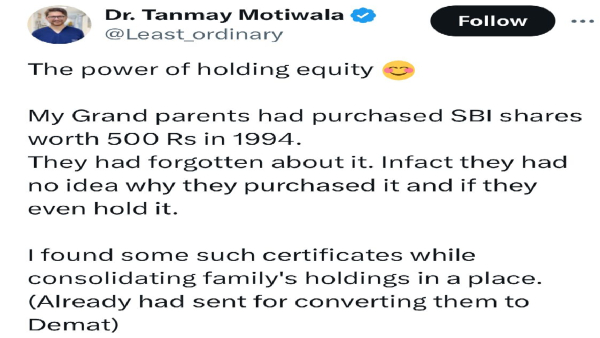 500 ರೂ. ಹೂಡಿಕೆ ಮಾಡಿ 3.75 ಲಕ್ಷ ಲಾಭ ಪಡೆದ ವೈದ್ಯ 