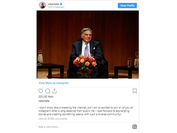 -ഇൻസ്റ്റ​ഗ്രാമിൽ അക്കൗണ്ടുമായി രത്തൻ ടാറ്റ; ആദ്യപോസ്റ്റിന് വൻവരവേൽ‍പ്പ്