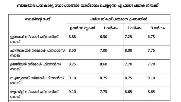 9.10 ശതമാനം വരെ; എഫ്ഡി നിക്ഷേപങ്ങൾക്ക് വിവിധ ബാങ്കുകൾ വാഗ്ദാനം ചെയ്യുന്ന പലിശ നിരക്കുകൾ