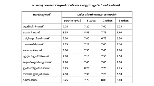 9.10 ശതമാനം വരെ; എഫ്ഡി നിക്ഷേപങ്ങൾക്ക് വിവിധ ബാങ്കുകൾ വാഗ്ദാനം ചെയ്യുന്ന പലിശ നിരക്കുകൾ