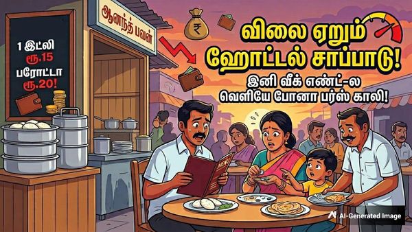 1 இட்லி ரூ.15, பரோட்டா ரூ.20! விலை ஏறும் ஹோட்டல் சாப்பாடு! இனி வீக் எண்ட்-ல வெளியே போனா பர்ஸ் காலி!