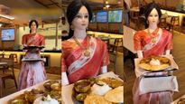 புடவை கட்டிக்கொண்டு அழகாய் பரிமாறும் ரோபோ.. ஹோட்டலில் டெக்னாலஜி புகுந்து விளையாடுது..!!
