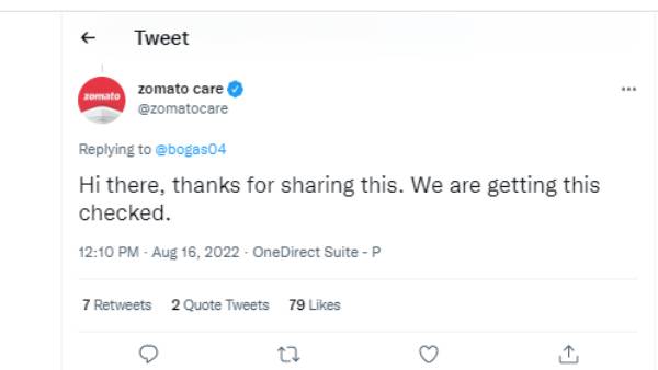 சோமேட்டோவின் கருத்து 