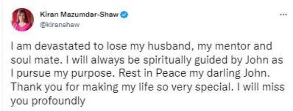 கிரண் மஜும்தார் ஷா டிவீட் 