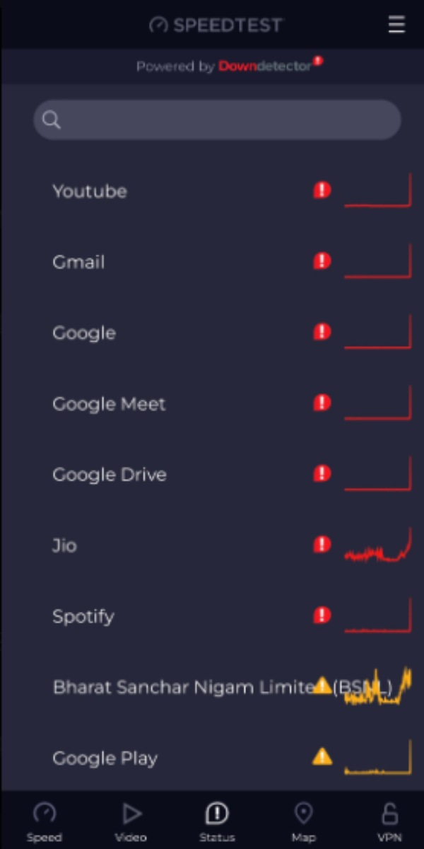 பல சேவைகள் முடக்கம் 