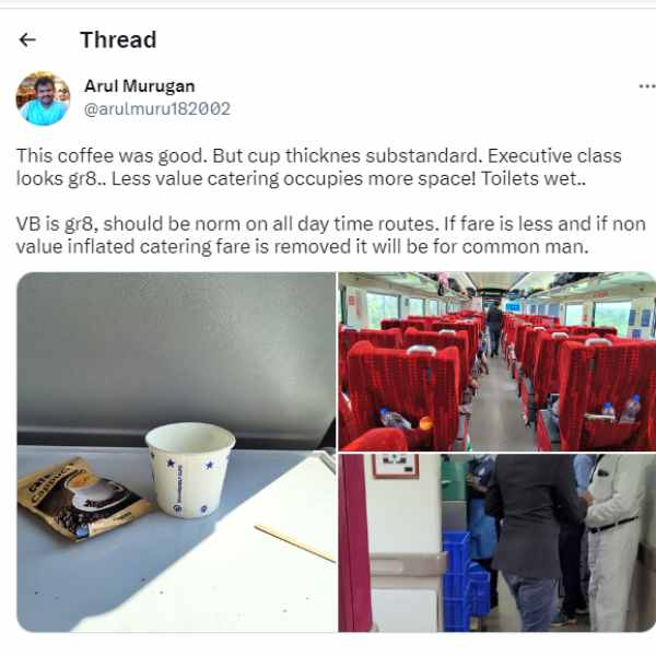 வந்தே பாரத் எக்ஸ்பிரஸ் Review போட்ட நெட்டிசன்.. 5க்கு 5 மார்க்  கோவை - சென்னை - கோவை..! 