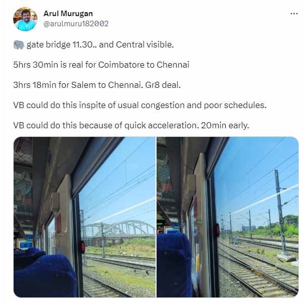 வந்தே பாரத் எக்ஸ்பிரஸ் Review போட்ட நெட்டிசன்.. 5க்கு 5 மார்க்  கோவை - சென்னை - கோவை..! 