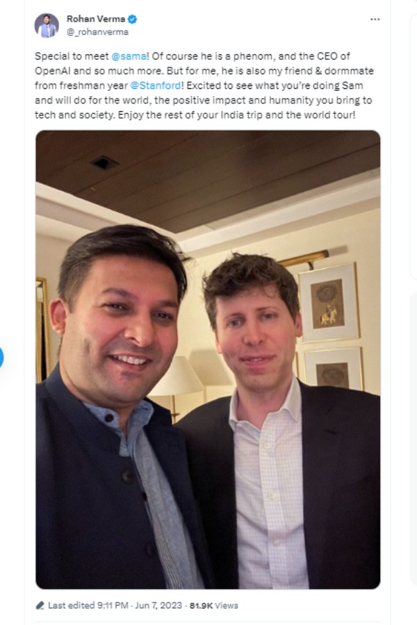 ChatGPT சாம் ஆல்ட்மேன் என்னுடைய ரூம்மேட்.. இந்திய CEO வெளியிட்ட கலக்கல் போட்டோ..! 