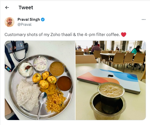 சென்னை Zoho அலுவலகத்தில் சாப்பாடு செமயா இருக்கே.. வாவ்.. டிரெண்டாகும் போட்டோ..! 