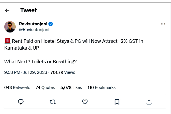 ஹாஸ்டல், PG-க்கு 12% ஜிஎஸ்டி வரி.. மீம் போட்டு கலாய்க்கும் நெட்டிசன்.. திணற திணற அடிக்கும் மக்கள்..!