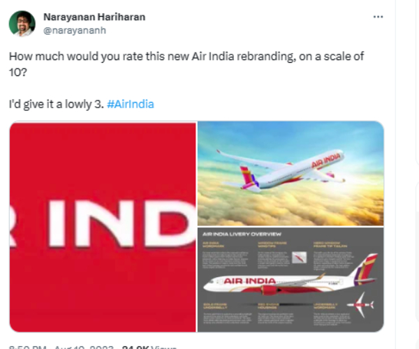 ஏர் இந்தியா புதிய லோகோ.. என்னடா சிறுப்பிள்ளைதனமா இருக்கு.. கலாய்த்து தள்ளும் நெட்டிசன்கள்..! 