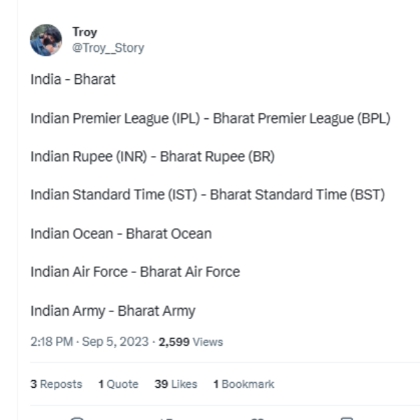 பாரத் பெயர் மாற்றம்.. மீம் போட்டு தெறிக்க விடும் நெட்டிசன்கள்..! 