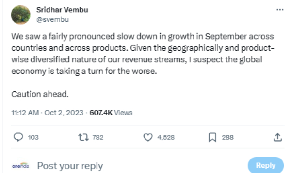 ஐடி துறையில் ரெசிஷன் வருவது உண்மை தானா..? ZOHO ஸ்ரீதர் வேம்பு போட்ட பகீர் டிவீட்..!! 