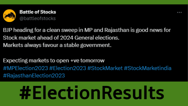 BJP வெற்றி..! டிவிட்டரில் கொக்கரிக்கும் பங்குச்சந்தை முதலீட்டாளர்கள்.. பணமழை பெய்ய போகுதாம்!