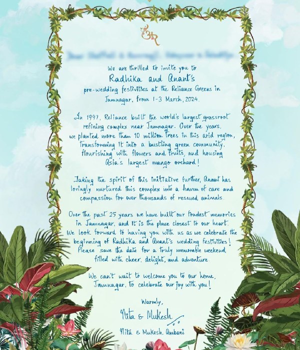 அனந்த் அம்பானி, ராதிகா திருமணம்.. காடு, விலங்குகள் நடுவில்.. பத்திரிக்கையே பயங்கரமா இருக்கே..! 
