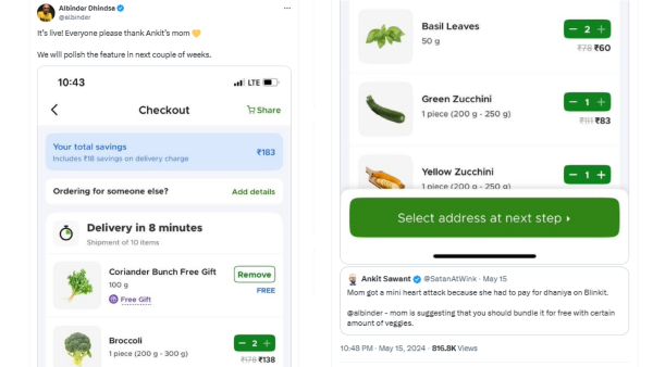 இனி கொத்தமல்லி இலவசம்.. Blinkit சிஇஓ மனசை மாத்திய ஒரு டிவிட்டர் பதிவு..!! 