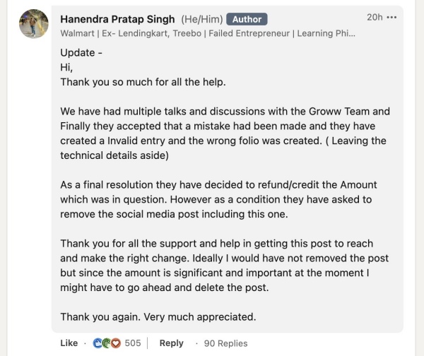 Groww ஆப் செய்த மோசடி.. வால்மார்ட் டெக் ஊழியரின் அதிர்ச்சி பதிவு..!! 