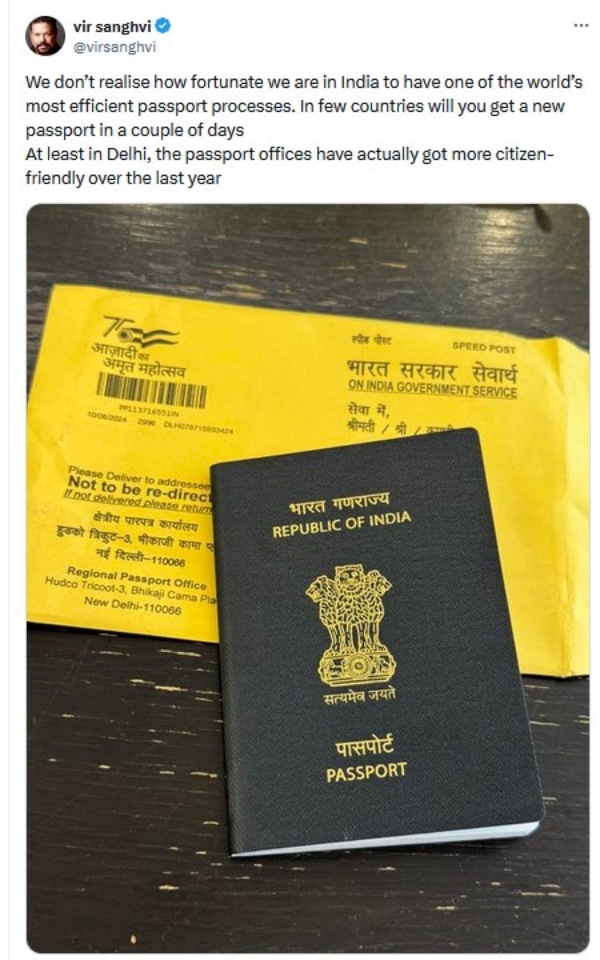 24 மணிநேரத்தில் பாஸ்போர்ட்.. இது உண்மையிலேயே நியூ இந்தியா தான்.. பாராட்டி தள்ளும் வீர் சங்வி..! 