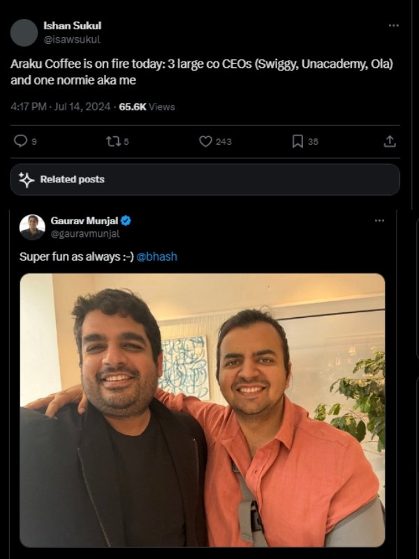 டிரெண்டாகும் பெங்களூர் காஃபி ஷாப்.. 3 CEO-க்களின் திடீர் சந்திப்பால், திக்குமுக்காடி போனது..! டிரெண்டாகும் பெங்களூர் காஃபி ஷாப்.. 3 CEO-க்களின் திடீர் சந்திப்பால், திக்குமுக்காடி போனது..!