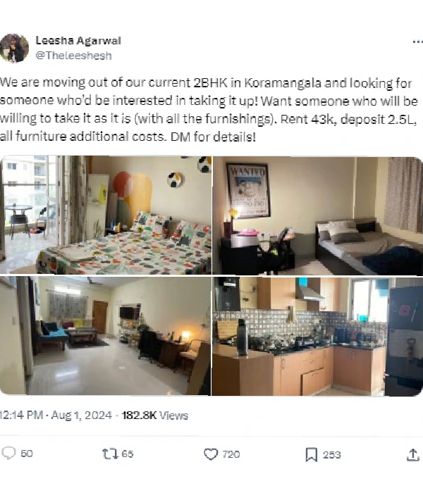 பெங்களூர்: கோரமங்களா 2BHK வீட்டை பத்திதான் ஊரே பேச்சு..!! 45000 வாடகை.. 24 மணிநேரத்தில் புக்கிங்..! பெங்களூர்: கோரமங்களா 2BHK வீட்டை பத்திதான் ஊரே பேச்சு..!! 45000 வாடகை.. 24 மணிநேரத்தில் புக்கிங்..!