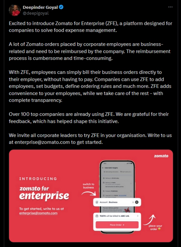 சோமேட்டோ புதிய சேவை.. இனி நிறுவனங்களுக்கு தலைவலி மிச்சம்.. ஊழியர்கள் நிம்மதி..!!