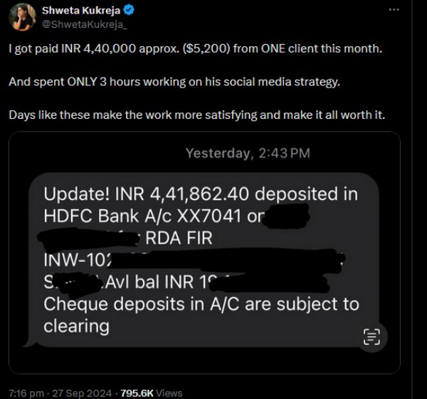 3 மணிநேர வேலைக்கு ரூ. 4.4 லட்சம் சம்பளம்.. ஷாக் கொடுத்த டிவிட்டர் போஸ்ட்.. யாரும்மா நீ..!!