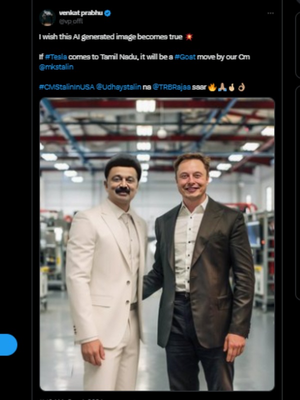 ஸ்டாலின் - எலான் மஸ்க் மீட்டிங்.. இது தான் GOAT மூவ்.. வெங்கட் பிரபு டிவீட் மாஸ் போட்டோ..! 