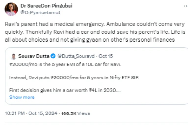 ஃப்ரீ அட்வைஸ்.. கார் வேண்டாம், SIP-ல் காசு போடுங்க.. வாங்கிக்கட்டிக்கொண்ட முதலீட்டு ஆலோசகர்..!! 