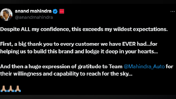 Mahindra Thar Roxx: 1 மணிநேரத்தில் 1.76 லட்ச கார் புக்கிங்.. ஆனந்த கண்ணீர் விட்ட ஆனந்த் மஹிந்திரா!! 